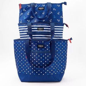 Igloo Insulated 3-Piece Trendy w/ Blue Anchors & Polka Dots Tote Set